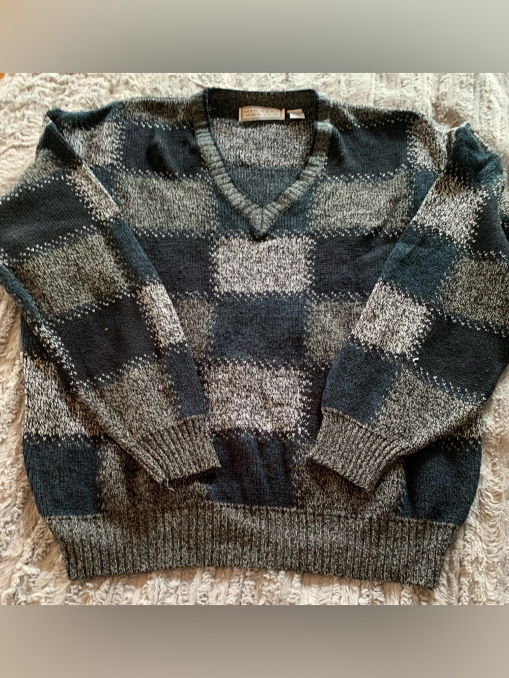 Michael Gerald Vintage  Men's V-Neck  Plaid Sweater - Charcoal & Gray, Size 2XLT